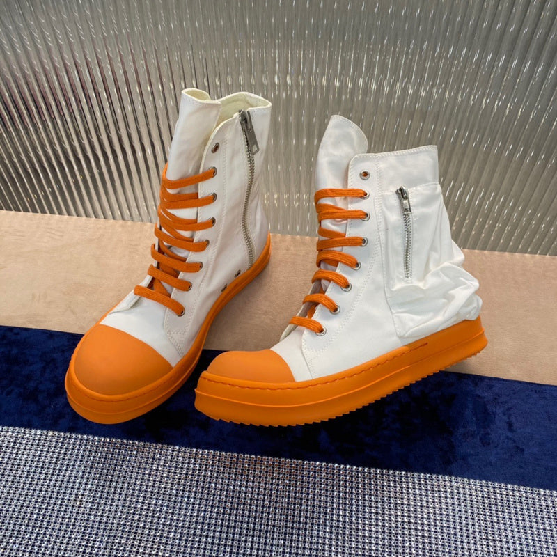 Bottes montantes en toile Rick Owens - Blanches et oranges
