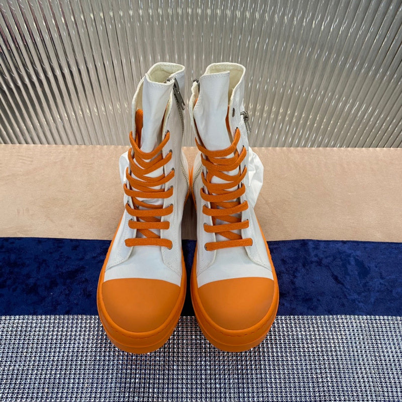 Bottes montantes en toile Rick Owens - Blanches et oranges