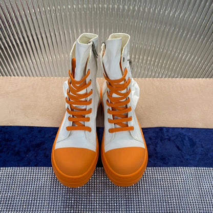 Bottes montantes en toile Rick Owens - Blanches et oranges