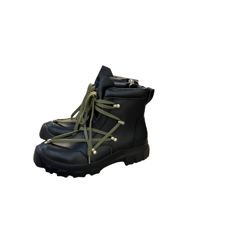 Bottes de combat Rick Owens - Cuir noir avec lacets olive