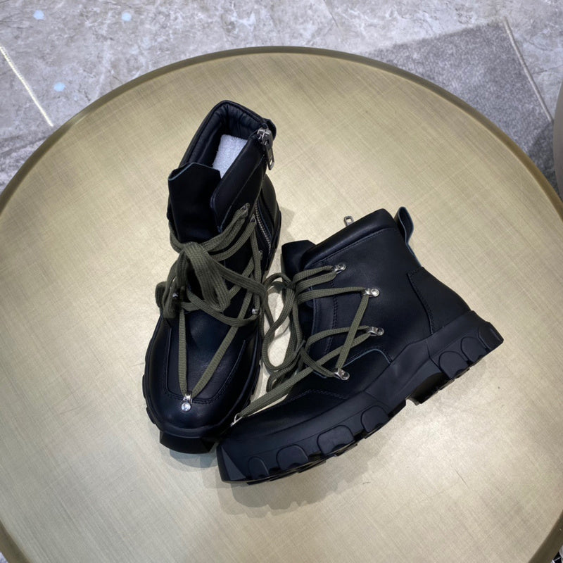 Bottes de combat Rick Owens - Cuir noir avec lacets olive