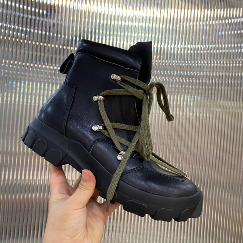 Bottes de combat Rick Owens - Cuir noir avec lacets olive