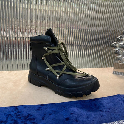 Bottes de combat Rick Owens - Cuir noir avec lacets olive