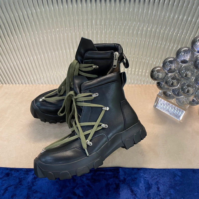 Bottes de combat Rick Owens - Cuir noir avec lacets olive