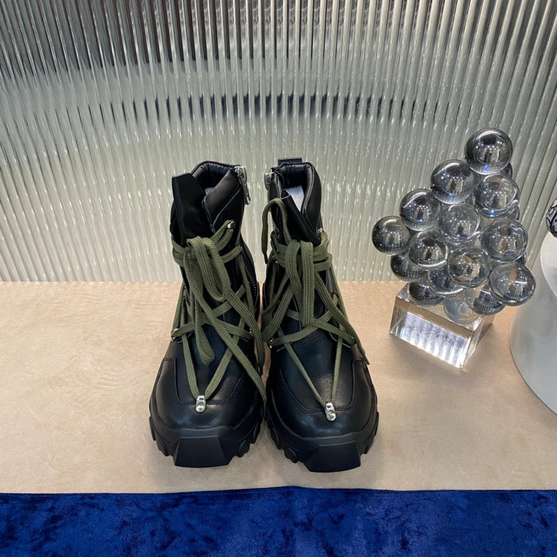 Bottes de combat Rick Owens - Cuir noir avec lacets olive