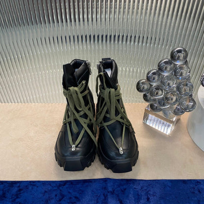 Bottes de combat Rick Owens - Cuir noir avec lacets olive
