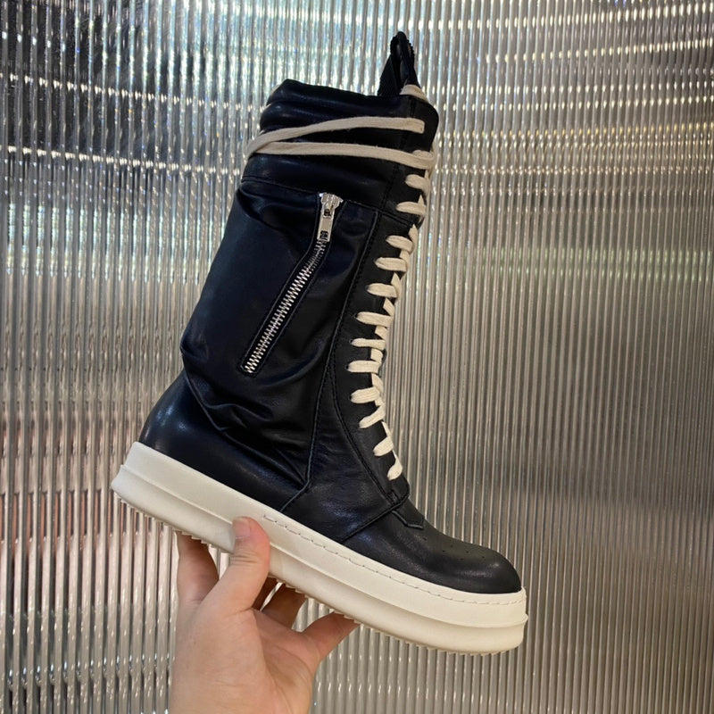 Bottes montantes en cuir Rick Owens - Noir et crème