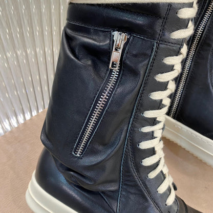 Bottes montantes en cuir Rick Owens - Noir et crème