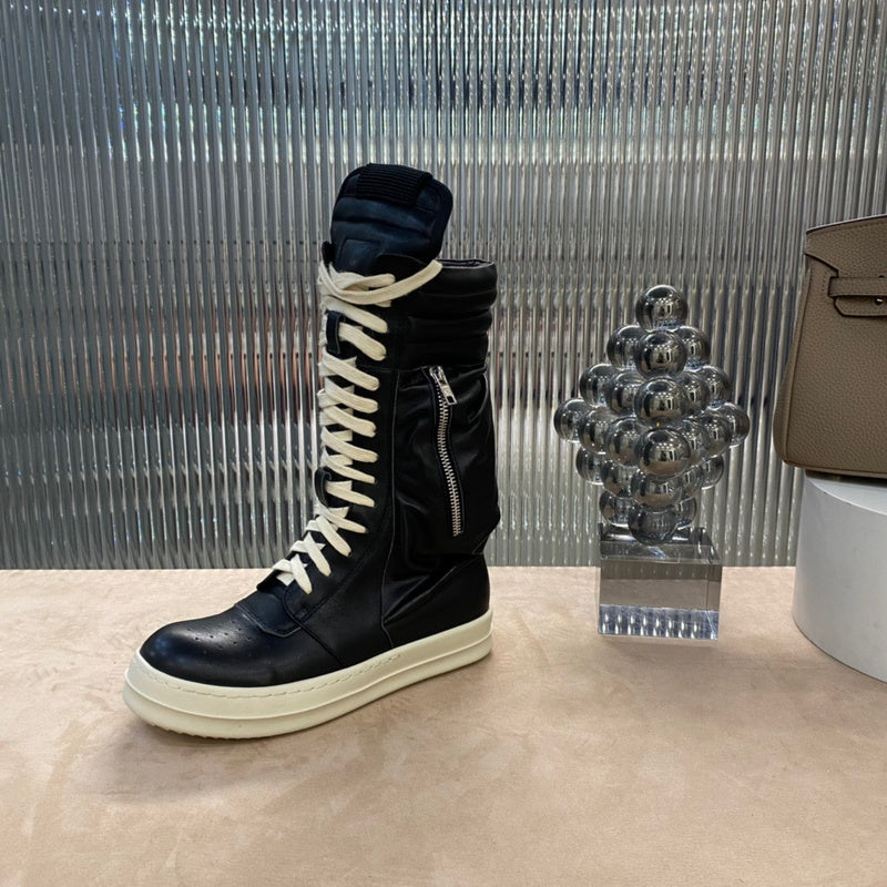 Bottes montantes en cuir Rick Owens - Noir et crème