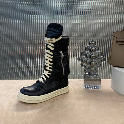 Bottes montantes en cuir Rick Owens - Noir et crème