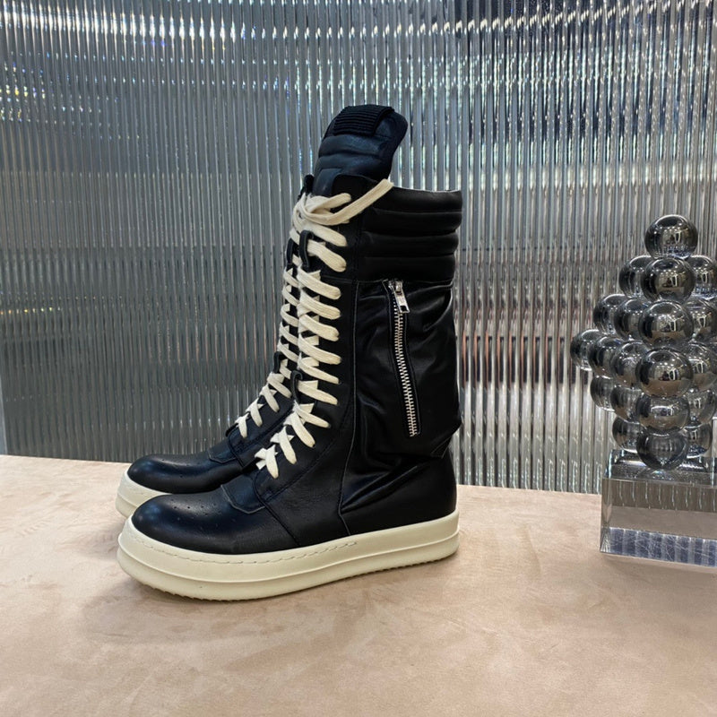 Bottes montantes en cuir Rick Owens - Noir et crème