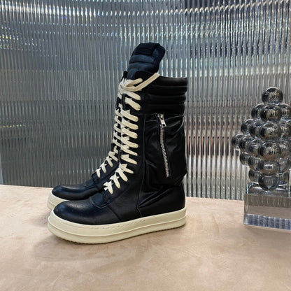 Bottes montantes en cuir Rick Owens - Noir et crème