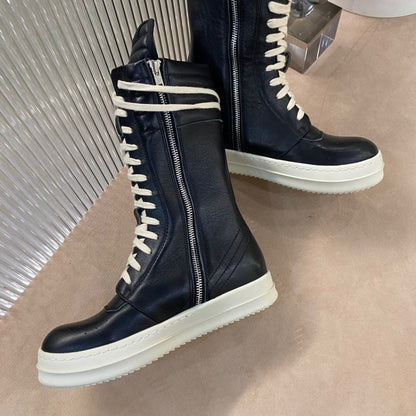 Bottes montantes en cuir Rick Owens - Noir et crème