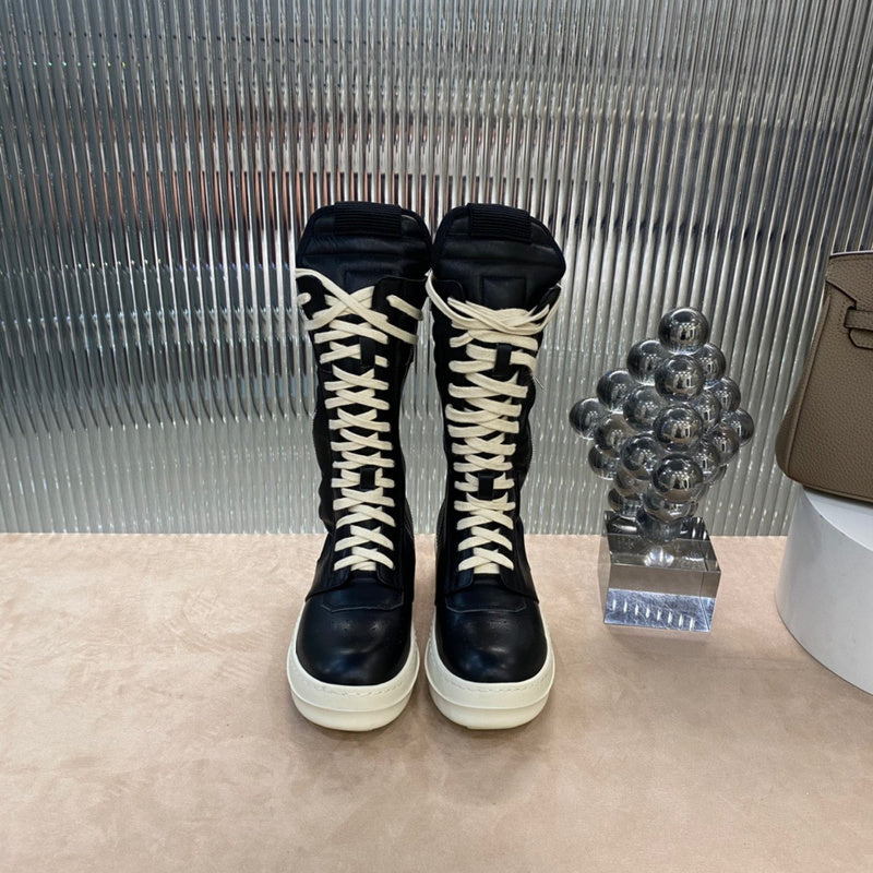 Bottes montantes en cuir Rick Owens - Noir et crème