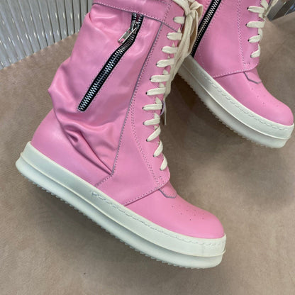Baskets montantes Rick Owens - Rose et crème