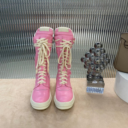 Baskets montantes Rick Owens - Rose et crème