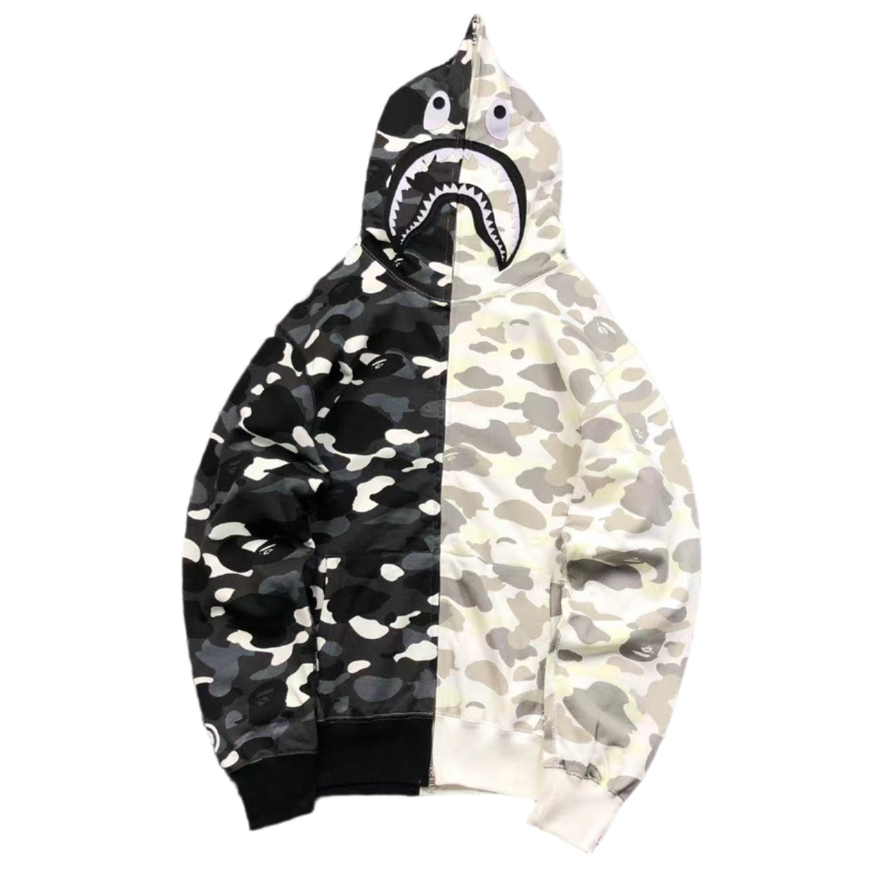 Sweat à capuche zippé BAPE CITY CAMO HALF SHARK BLANC/NOIR