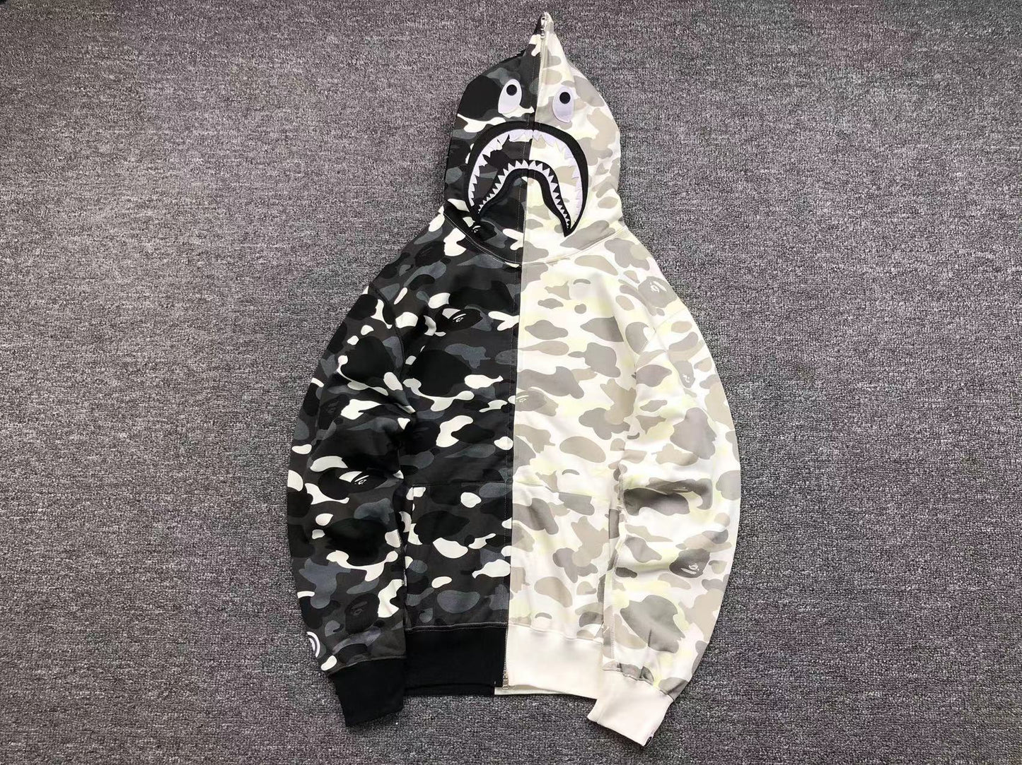 Sweat à capuche zippé BAPE CITY CAMO HALF SHARK BLANC/NOIR