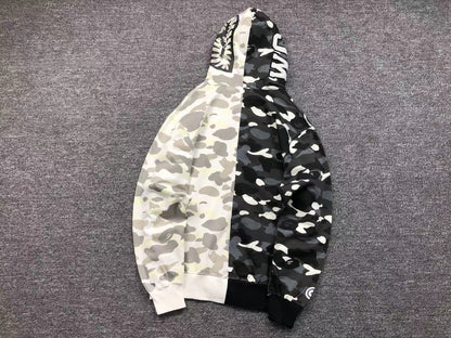 Sweat à capuche zippé BAPE CITY CAMO HALF SHARK BLANC/NOIR