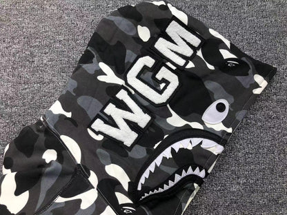 Sweat à capuche zippé BAPE CITY CAMO HALF SHARK BLANC/NOIR