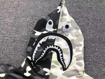 Sweat à capuche zippé BAPE CITY CAMO HALF SHARK BLANC/NOIR