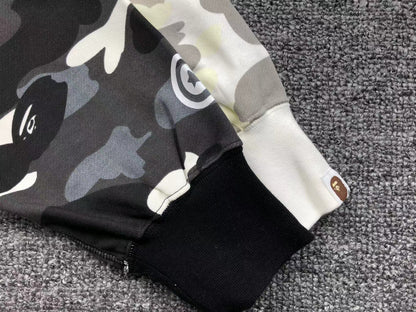 Sweat à capuche zippé BAPE CITY CAMO HALF SHARK BLANC/NOIR