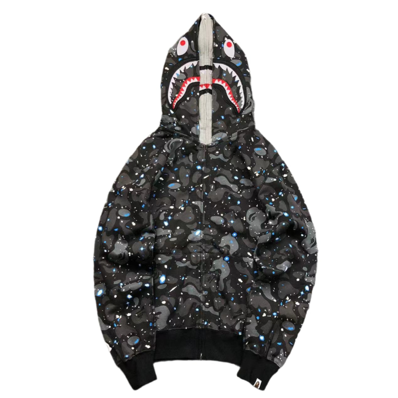 Sweat à capuche zippé BAPE SPACE CAMO DOUBLE SHARK noir