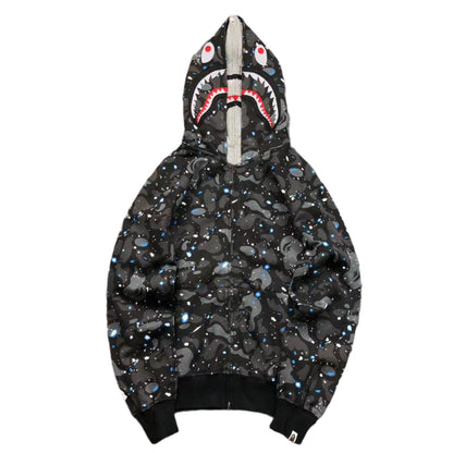 Sweat à capuche zippé BAPE SPACE CAMO DOUBLE SHARK noir