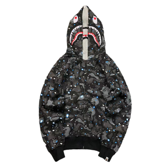 Sweat à capuche zippé BAPE SPACE CAMO DOUBLE SHARK noir