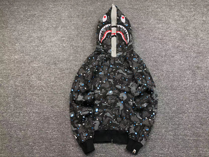 Sweat à capuche zippé BAPE SPACE CAMO DOUBLE SHARK noir