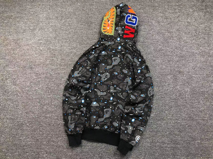 Sweat à capuche zippé BAPE SPACE CAMO DOUBLE SHARK noir