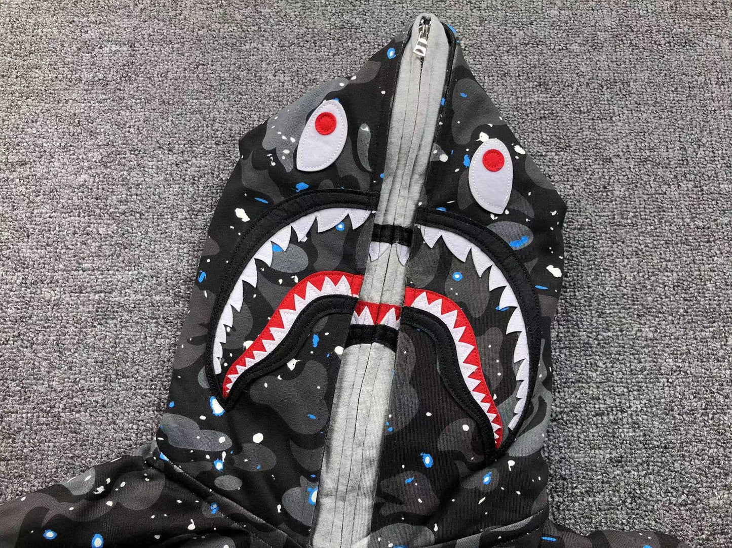 Sweat à capuche zippé BAPE SPACE CAMO DOUBLE SHARK noir