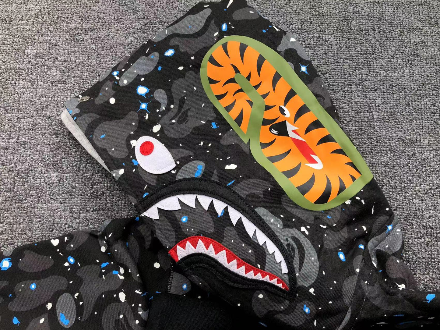 Sweat à capuche zippé BAPE SPACE CAMO DOUBLE SHARK noir