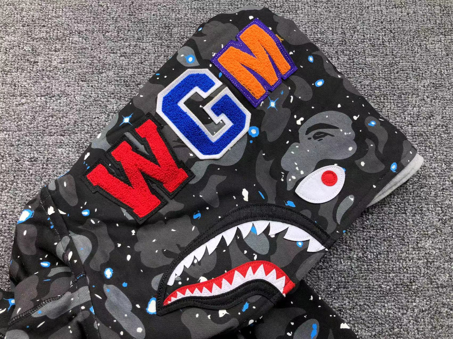 Sweat à capuche zippé BAPE SPACE CAMO DOUBLE SHARK noir