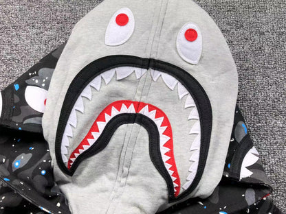 Sweat à capuche zippé BAPE SPACE CAMO DOUBLE SHARK noir