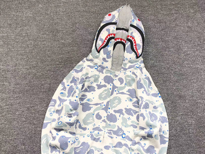 Sweat à capuche zippé BAPE SPACE CAMO DOUBLE SHARK blanc