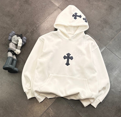 Sweat à capuche blanc à écusson croix noir Chrome Hearts