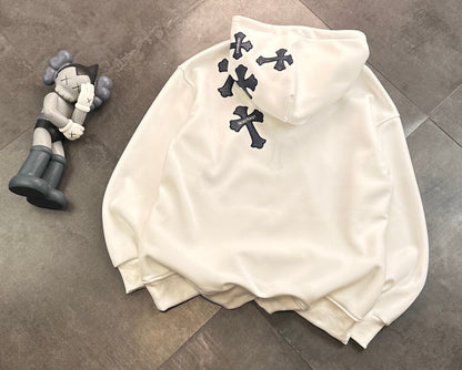 Sweat à capuche blanc à écusson croix noir Chrome Hearts