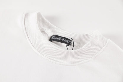 Sweat-shirt blanc avec logo de chaussure à cheval et croix chromée.