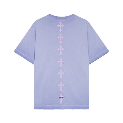 T-shirt à écusson croisé en forme de cœur chromé, bleu clair délavé