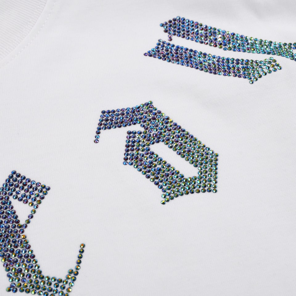 T-SHIRT BLANC À MOTIFS DE CŒURS CHROMÉS ET PAILLETTES