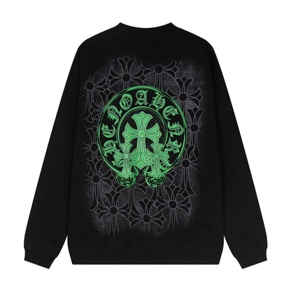 Sweat-shirt noir avec logo de fer à cheval vert et cœurs chromés