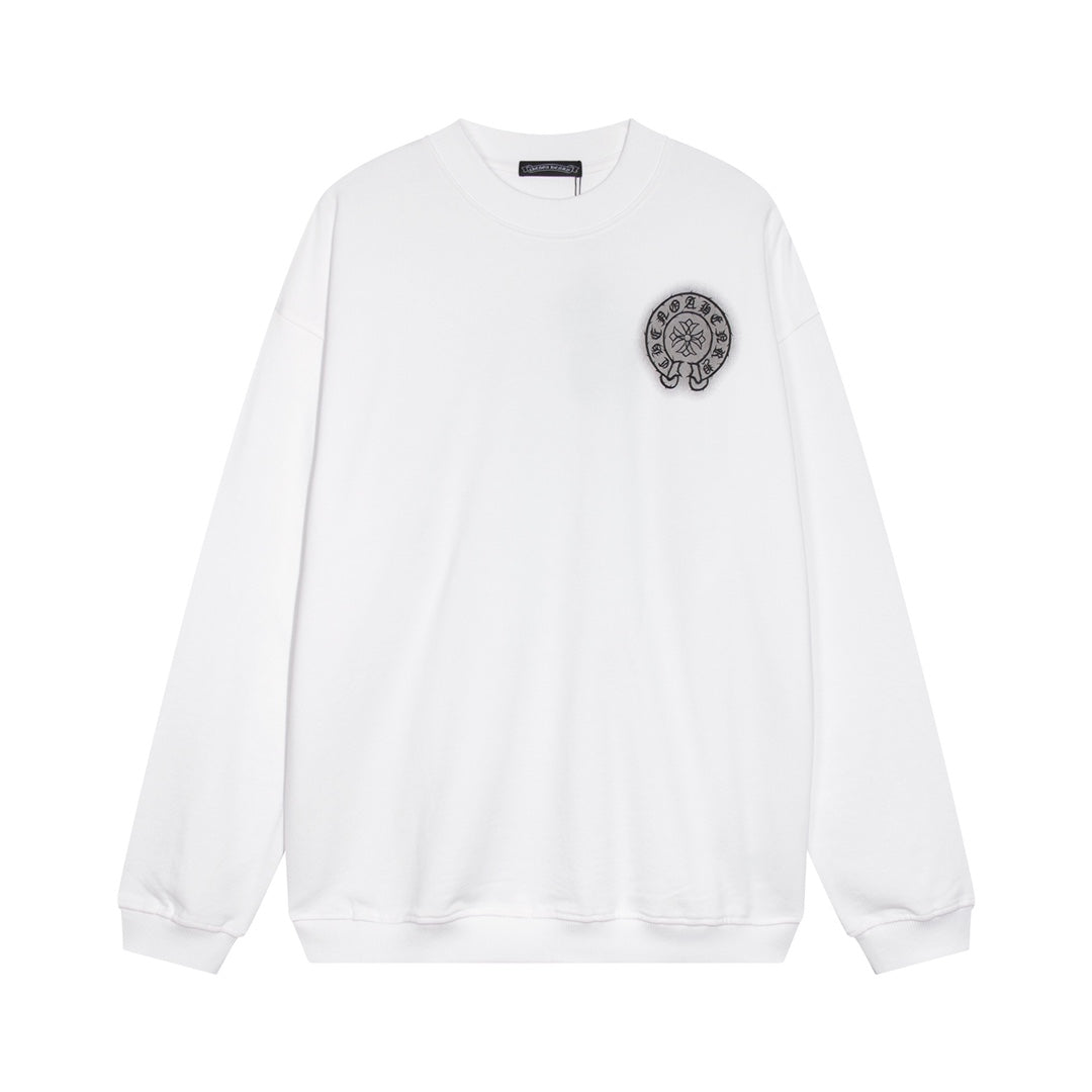 Sweat-shirt blanc avec logo fer à cheval et cœurs chromés