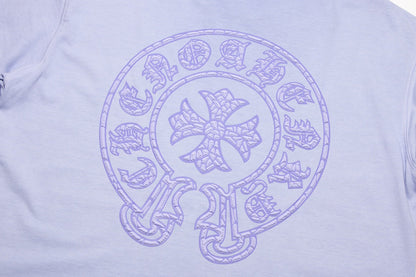 T-shirt bleu clair délavé avec logo fer à cheval Chrome Hearts