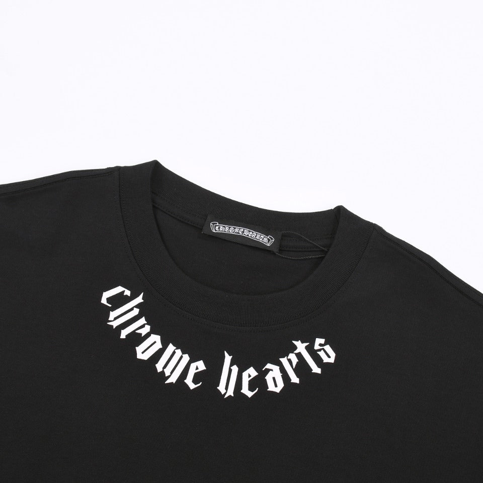 T-shirt noir à col avec logo Chrome Hearts