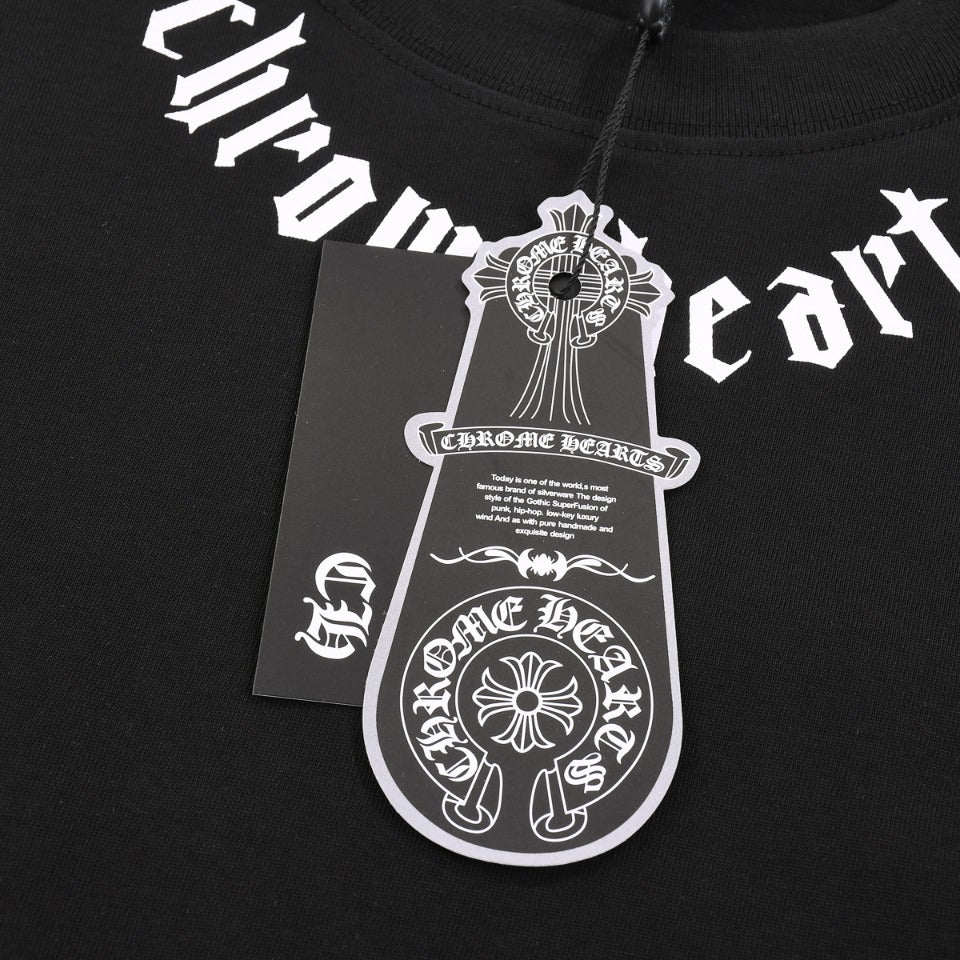 T-shirt noir à col avec logo Chrome Hearts