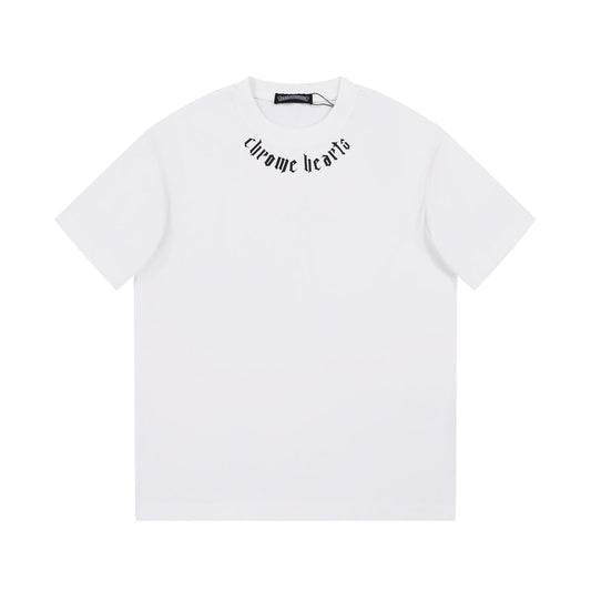 T-shirt blanc à col avec logo Chrome Hearts