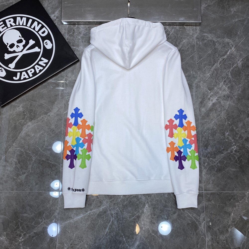 Sweat à capuche zippé blanc à écusson croisé multicolore Chrome Hearts