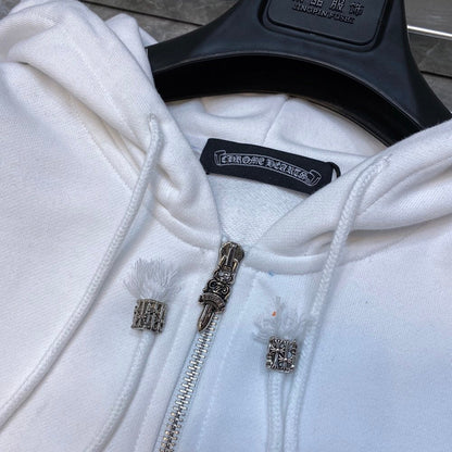 Sweat à capuche zippé blanc à écusson croisé multicolore Chrome Hearts