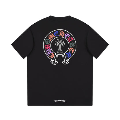 T-shirt noir avec logo de fer à cheval multicolore Chrome Hearts